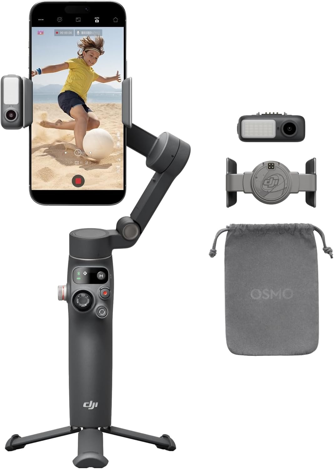 DJI Osmo Mobile 7P smartphone gimbal with multifunctional module front view