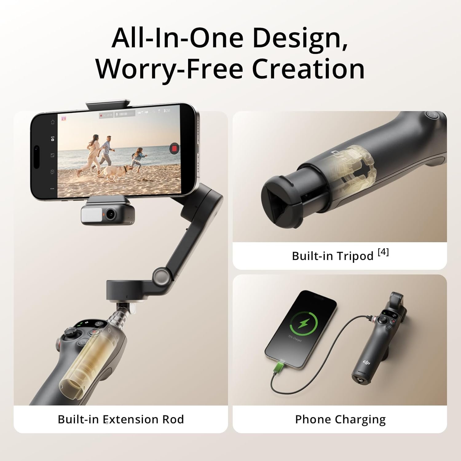 DJI Osmo Mobile 7P smartphone gimbal with multifunctional module design view