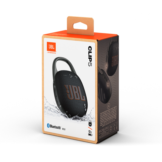 JBL Clip 5 Black portable Bluetooth speaker pack view