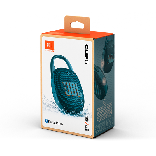 JBL Clip 5 Blue portable Bluetooth speaker pack view