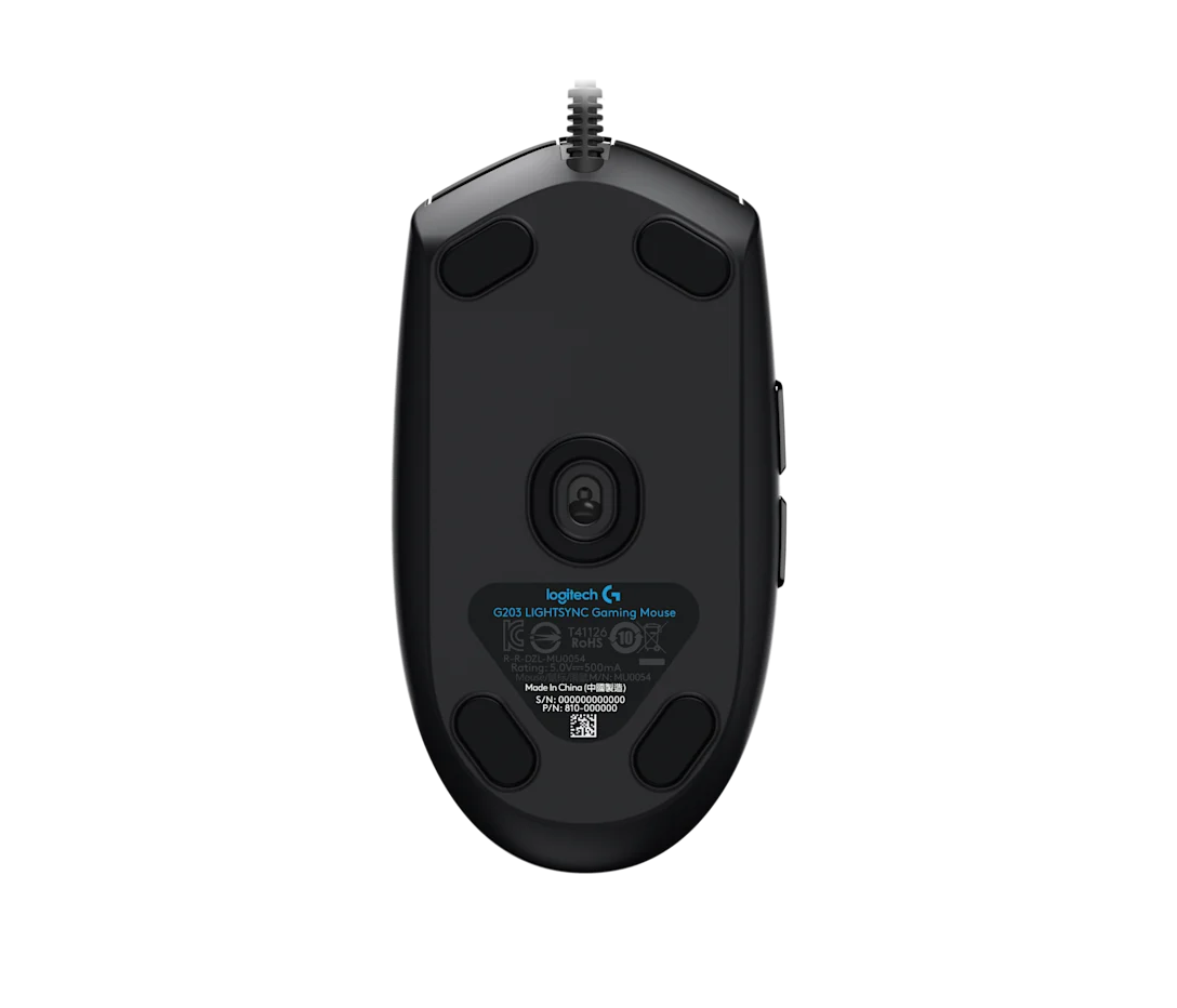 Logitech G203 Wired Gaming Mouse bottom view