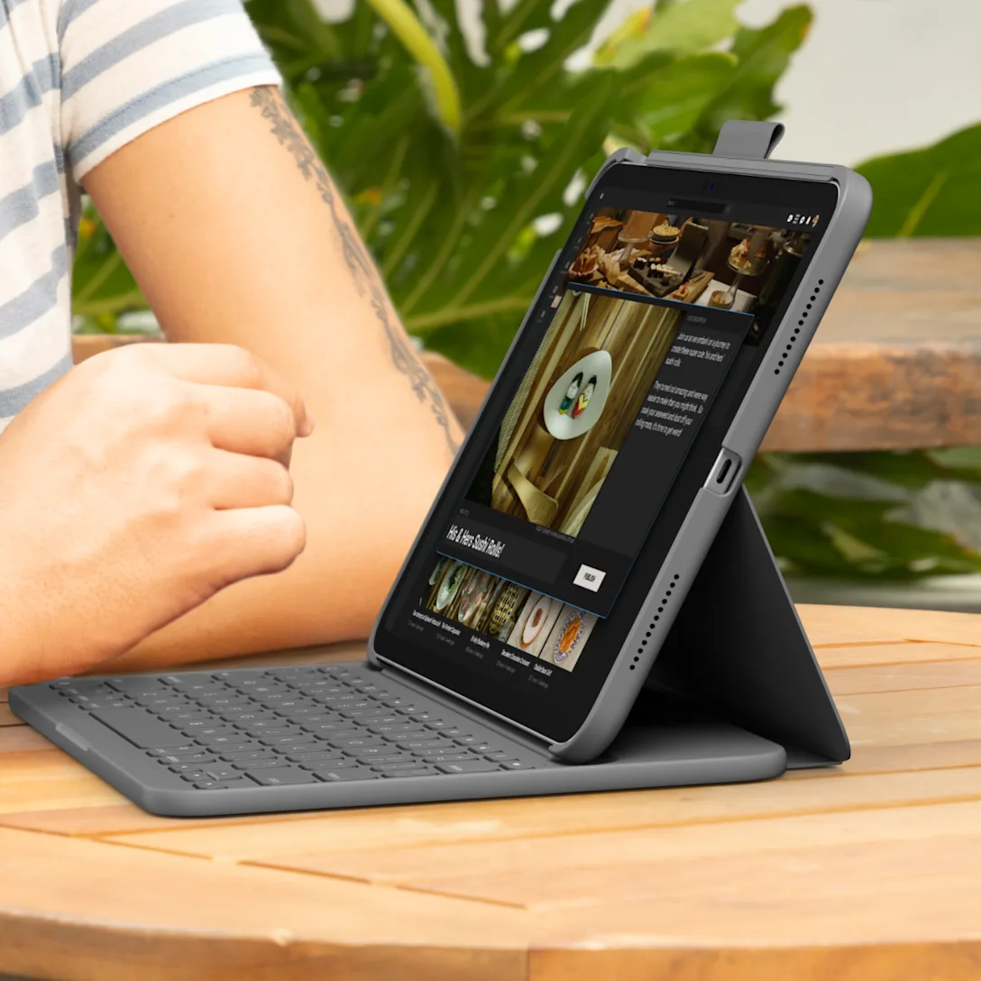 Logitech Slim Folio for iPad 10th Gen Arabic keyboard side view