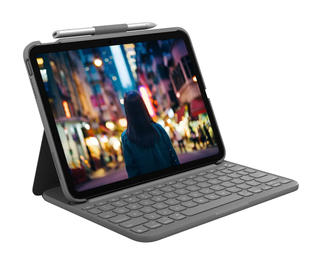 Logitech Slim Folio for iPad 10th Gen Arabic keyboard front view