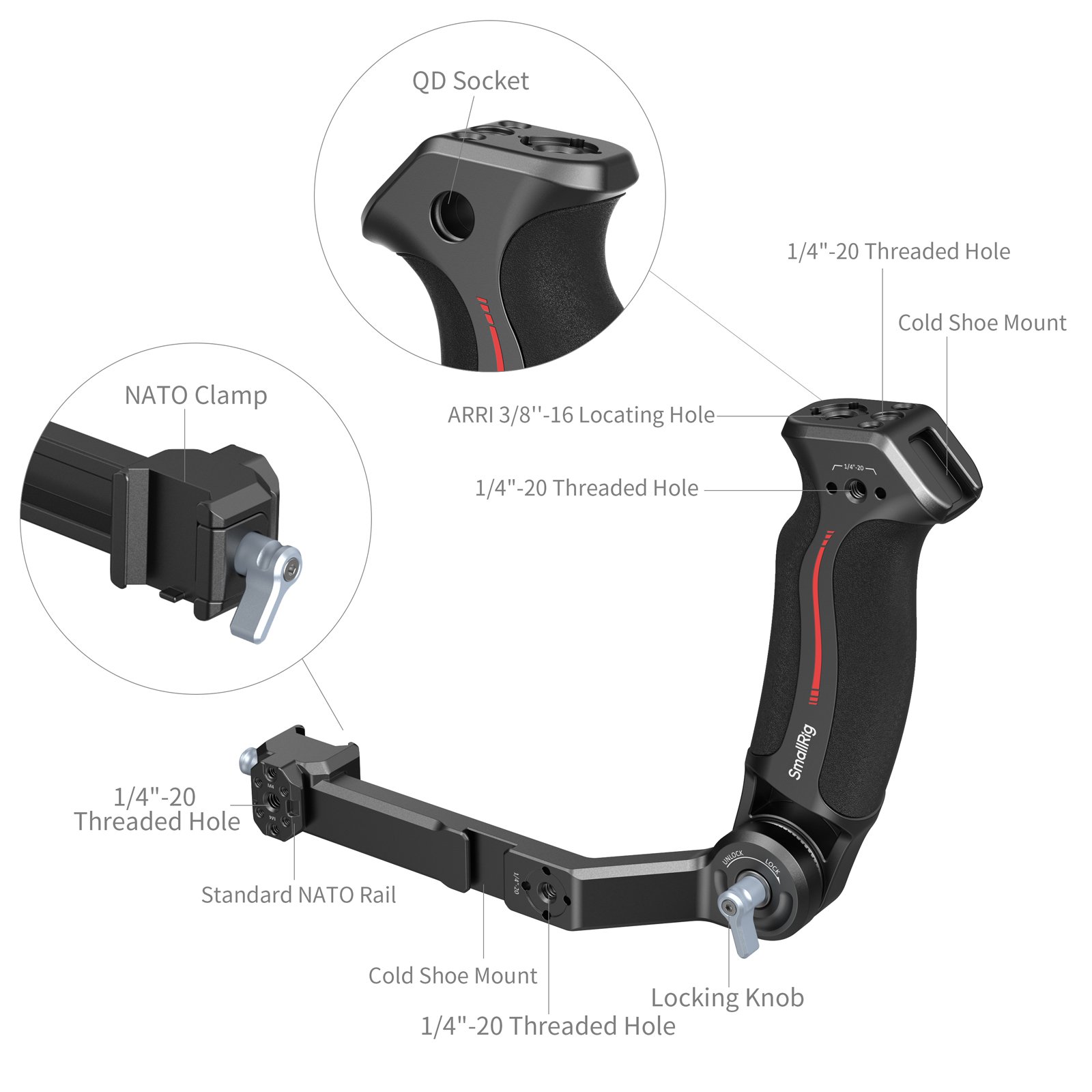 SmallRig Sling Handle used for low-angle shooting specs view